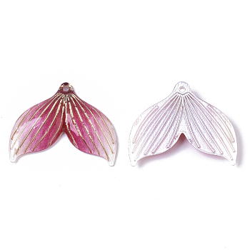 Transparent UV Printed Acrylic  Pendants, with Spray Paint Bottom, Whale Tail Shape, Camellia, 24.5x29.5x4mm, Hole: 1.4mm