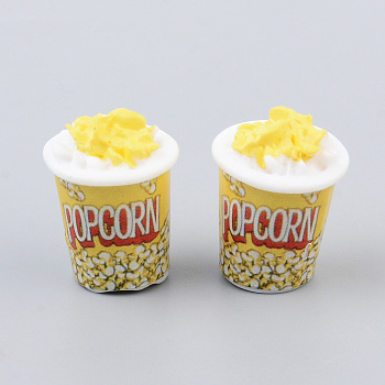 Resin Beads, with Stickers, No Hole/Undrilled, Popcorn, Imitation Food, Yellow, 24x18mm
