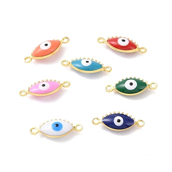 Brass Enamel Connector Charms, Real 18K Gold Plated, Horse Eyes, Mixed Color, 6x16x3.5mm, Hole: 1.2mm
