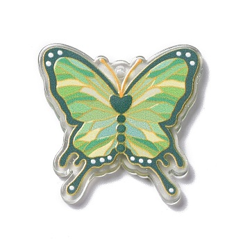Transparent Acrylic Pendants, Butterfly, Yellow Green, 36~36.5x38x2~2.5mm, Hole: 2mm