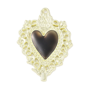 Rack Plating Alloy Enamel Pendants, Cadmium Free & Nickel Free & Lead Free, Heart Charm, Golden, 34x24x3mm, Hole: 1.6mm