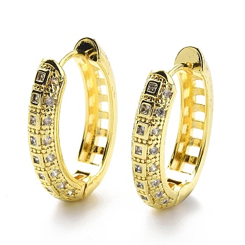 Clear Cubic Zirconia Square Hollow Hoop Earrings, Brass Jewelry for Women, Real 18K Gold Plated, 26x20.5x5.5mm, Pin: 0.8mm