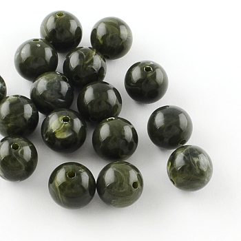 Round Imitation Gemstone Acrylic Beads, Dark Olive Green, 6mm, Hole: 1.5mm, about 4100pcs/500g