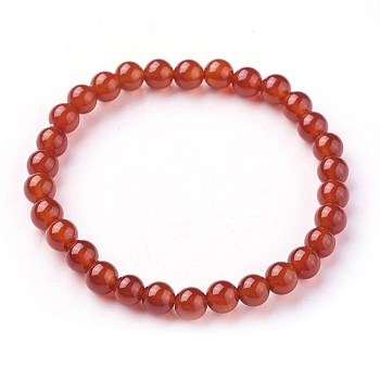 Natural Carnelian(Dyed) Beads Stretch Bracelets, Dyed & Heated, Round, Graed A, 1-7/8 inch~2-1/8 inch(4.9~5.3cm), Beads: 6~7mm