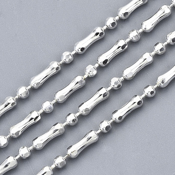 Brass Ball Chains, Ball & Bar Faceted Beaded Chains, Long-Lasting Plated, with Spool, Cadmium Free & Lead Free, Silver Color Plated, 6x2mm and 2mm, about 32.8 Feet(10m)/roll