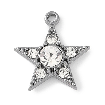 Rack Plating Alloy Pendants, with Rhinestone, Cadmium Free & Nickel Free & Lead Free, Star, Gunmetal, 19x17x4.5mm, Hole: 1.6mm