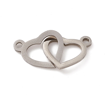 304 Stainless Steel Connector Charms, Double Heart Links, Stainless Steel Color, 12x20x1mm, Hole: 1.6mm