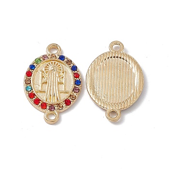 Alloy Connector Charms, with Colorful Rhinestones, Oval Links with Religion Saint, Golden, 23.5x15x2mm, Hole: 1.8mm
