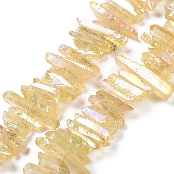 Natural Quartz Crystal Points Beads Strands, Dyed, Nuggets, Champagne Yellow, 15~30x4~8x4~7mm, Hole: 1mm, 8 inch