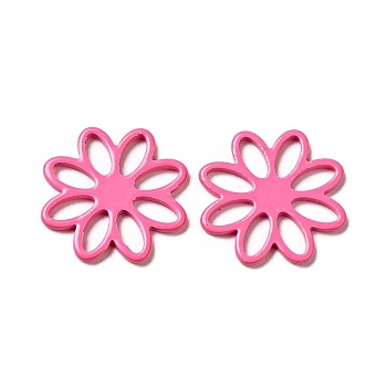 Spray Painted 201 Stainless Steel Filigree Joiners, Flower, Hot Pink, 16x1mm, Inner Diameter: 2.5x4.5mm