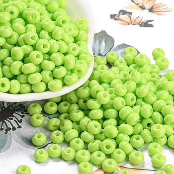 Imitation Jade Glass Seed Beads, Luster, Baking Paint, Round, Green Yellow, 5.5x3.5mm, Hole: 1.5mm