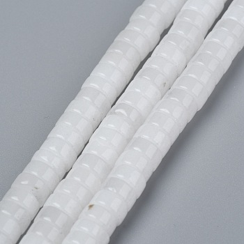 Natural White Jade Beads Strands, Heishi Beads, Flat Round/Disc, 6x3mm, Hole: 1mm, about 119~131pcs/strand, 14.76~15.74 inch(37.5~40cm)