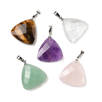 Natural Gemstone Pendants, with Brass Findings, Faceted, Triangle Charms, 23.5x21x6mm, Hole: 7x4mm