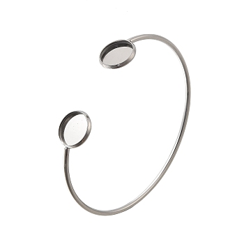 304 Stainless Steel Cuff Blank Bangle Bases with Flat Round Trays, Non-Tarnish, Stainless Steel Color, Tray: 12mm, 0.2~1.4cm, Inner Diameter: 2-1/4 inch(5.6cm)~2-1/2 inch(6.45cm)