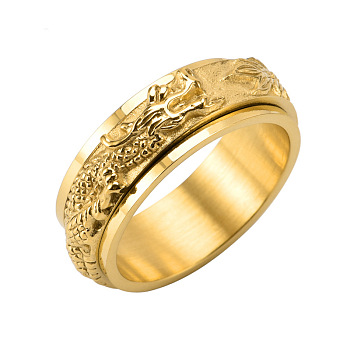 Dragon Stainless Steel Rotating Finger Ring, Fidget Spinner Ring for Calming Worry Meditation, Golden, US Size 10(19.8mm)