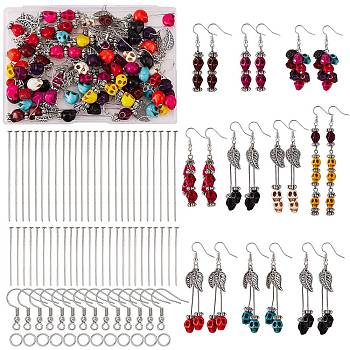 DIY Leaf Dangle Earring Making Kit, Including Synthetic Turquoise Beads, Brass Earring Hooks, Alloy Pendants, Mixed Color, 256pcs/box