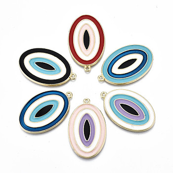 Eco-Friendly Alloy Enamel Pendants, Cadmium Free & Lead Free & Nickel Free, Oval, Light Gold, Mixed Color, 38x24x2mm, Hole: 1.8mm