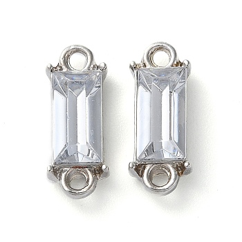 Alloy Pave Glass Connector Charms, Lead Free & Cadmium Free, Rectangle Links, Platinum, 16.5x6.5x5mm, Hole: 1.6mm