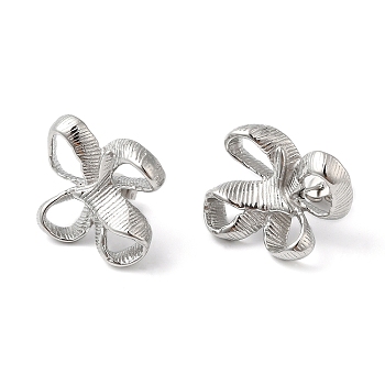 304 Stainless Steel Hollow Flower Stud Earrings for Women, Stainless Steel Color, 22.5x18.5mm