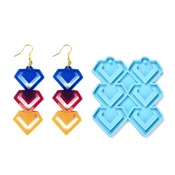 Valentine's Day Theme DIY Pendant Silicone Molds, for Earring Makings, Resin Casting Molds, For UV Resin, Epoxy Resin Jewelry Making, Diamond, Deep Sky Blue, 70x62x4mm, Hole: 3mm