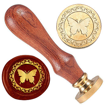 Wax Seal Stamp Set, Golden Tone Brass Sealing Wax Stamp Head, with Wood Handle, for Envelopes Invitations, Butterfly, 83x22mm, Stamps: 25x14.5mm