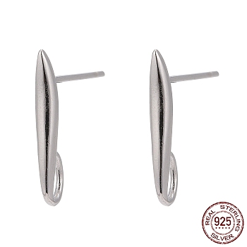 Anti-Tarnish Rhodium Plated 925 Sterling Silver Stud Earring Findings, with 925 Stamp, Platinum, 14x2x1.5mm, Hole: 2x3mm, Pin: 0.8mm