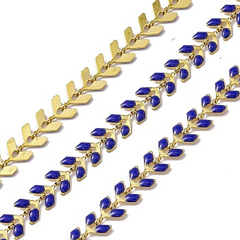 Vacuum Plating 304 Stainless Steel Cobs Chains, with Enamel, Soldered, with Spool, Golden, Blue, 7x6x1mm