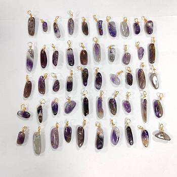 50Pcs Natural Amethyst Pendants, Twisted with Golden Tone Copper Wire, Chip, 17~29x8~10x5.5~9mm, Hole: 2.5~3.2mm