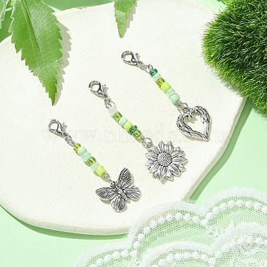 Glass Beaded & Alloy Pendant Decorations(HJEW-YW00004)-2