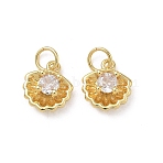 Brass Micro Pave Clear Cubic Zirconia Charms, Shell Shape Charms, Rack Plating, Long-Lasting Plated, Lead Free & Cadmium Free, Real 18K Gold Plated, 11x10x4.5mm, Hole: 3mm(KK-D289-49G)