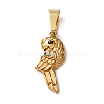 304 Stainless Steel Micro Pave Cubic Zirconia Pendants, Bird Charms, Ion Plating(IP), Golden, Black, 18x7.5x2mm, Hole: 6x2.5mm(CU-CBA703A-03G-02)