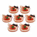 Opaque Epoxy Resin Cabochons, Imitation Food, Bread with Strawberry with Bowknot, Peru, 18.5x20.5x7.5mm(CRES-S358-54)