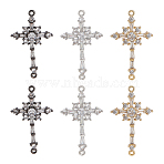6Pcs 3 Colors Brass Micro Pave Cubic Zirconia Links, Cross, Mixed Color, 34x20x4mm, Hole: 1mm, 2pcs/color(ZIRC-AR0001-22)