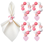 Heart Wood Beaded Napkin Rings, Napkin Holder Adornment, for Wedding Home Decoration, Pink, 95mm, 6pcs/set(AJEW-SC00039)
