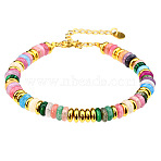Synthetic Cherry Quartz &  Natural Amethyst & Synthetic Malachite Rondelle Beaded Bracelets, Golden, 6-1/4 inch(16cm)(FS-WGEAC01-01)