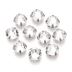 Flat Round Sew on Rhinestone, Glass Rhinestone, with Brass Prong Settings, Garments Accessories, Faceted, Platinum, 8x4.5mm, Hole: 1~1.2mm(KK-N282-01D-P)