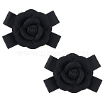 Polyester Art Camelia with Bowknot Brooch Pins, Platinum Tone Iron Pin for Clothes Bags, Multi-Layer Flower Badge, Black, 73x107x32mm(JEWB-WH0048-03C)