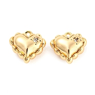 Rack Plating Brass Cubic Zirconia Pendants, Heart, Real 18K Gold Plated, 9x10x5mm, Hole: 1mm(KK-M261-24G)