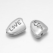 CCB Plastic Beads, Love Bean with Word LOVE for Valentine'Day, Antique Silver, 16x13x5mm, Hole: 2mm(CCB-J028-13AS)