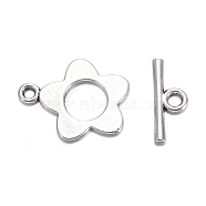 Flower Tibetan Style Alloy Toggle Clasps, Lead Free and Cadmium Free, Antique Silver, Flower: 16x20mm, Bar: 16mm long, Hole: 2.5mm(A0977Y)