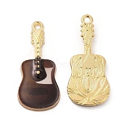 Rack Plating Golden Tone Alloy Pendants, with Printed Enamel, Cadmium Free & Nickel Free & Lead Free, Guitar Charm, Coconut Brown, 27x12x2mm, Hole: 1.4mm(ENAM-M051-14G-B)