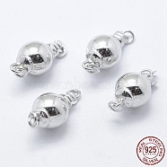 Rhodium Plated 925 Sterling Silver Box Clasps, with 925 Stamp, Round, Platinum, 16.5x8mm, Hole: 1mm(STER-F037-017P-8mm)