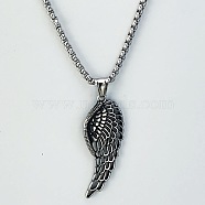 3Pcs Fashionable Retro Titanium Steel Punk Hollow Feather Wing Pendants for Men, without Chain, Stainless Steel Color(OZ1327-1)