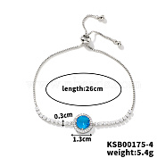 Adjustable Brass Rhinestone Link Slider Bracelets for Women, Indicolite, 10-1/4 inch(26cm)(DA9195-6)