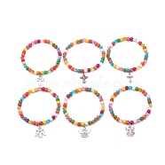 6Pcs 6 Style Synthetic Turquoise(Dyed) & Acrylic Beaded Stretch Bracelets Set, Fairy & Cross Alloy Charms Bracelets for Women, Colorful, Mixed Patterns, Inner Diameter: 2-1/8 inch(5.5cm), 1Pc/style(BJEW-JB08627)