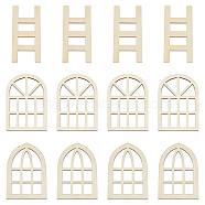 12Pcs 3 Styles Wooden Mini Ladders & Windows, Miniature Furniture, for Dollhouse Wall Decorations Photographic Props Accessories, Cornsilk, 148.5~149x72.5~99x3.5mm, 4pcs/style(WOOD-FH0002-05)