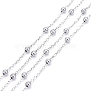 304 Stainless Steel Cable Chains, with 304 Stainless Steel Beads, Soldered, with Spool, Stainless Steel Color, Link: 1.5x1.2x0.2mm, Beads: 3mm, about 32.8 Feet(10m)/roll(CHS-F013-04P)