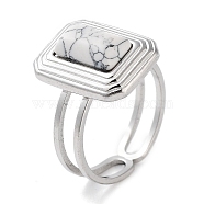304 Stainless Steel Ring, Adjustable Synthetic Howlite Rings, Rectangle, Adjustable(RJEW-B059-09P-02)
