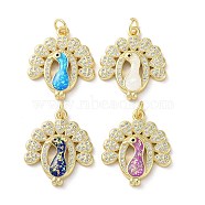 Brass Micro Pave Clear Cubic Zirconia Pendants, with Synthetic Opal, Real 18K Gold Plated, Peacock Charms, Mixed Color, 22.5x19.5x3mm, Hole: 3.5mm(KK-C045-40G)