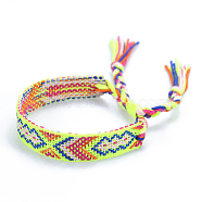 Polyester-cotton Braided Rhombus Pattern Cord Bracelet, Ethnic Tribal Adjustable Brazilian Bracelet for Women, Green Yellow, 5-7/8~11 inch(15~28cm)(FIND-PW0013-001A-07)